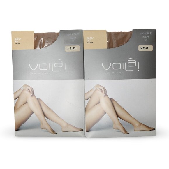 Vintage Y2K VOILA Invisible Nude Pantyhose Nylons Italy Sandal Toe Sz S/M - 2 pk - Picture 1 of 7